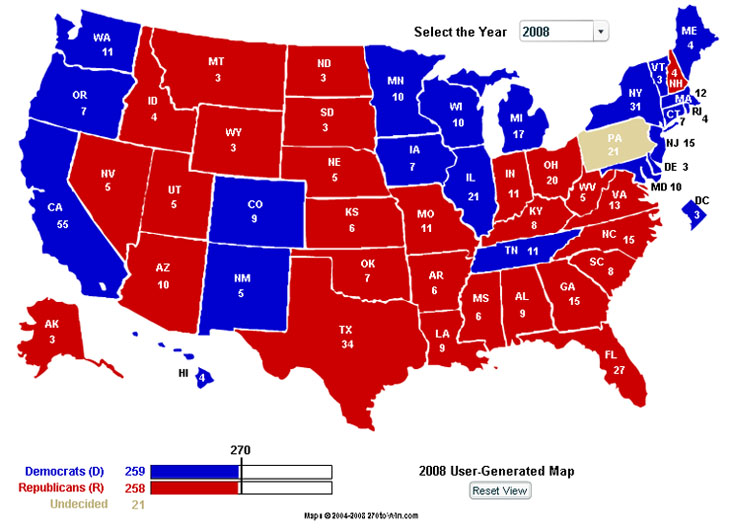 Electoral Votes Map 2008